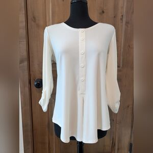 Elegant Ivory Stretch Button Women's Dress Top Size M